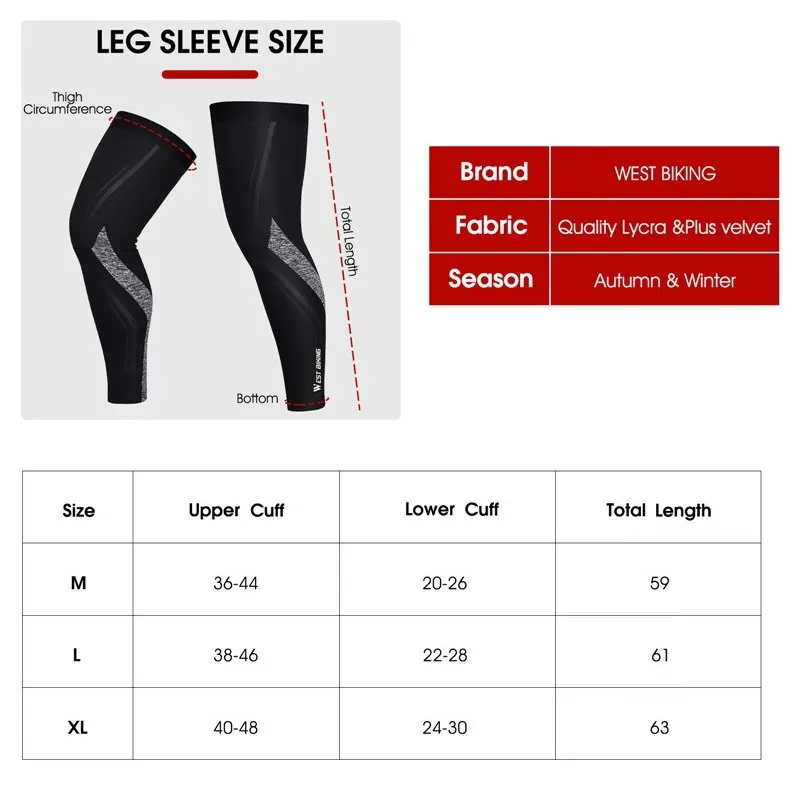 WEST BIKING Warm Leg Sleeves Running Fitness Sports Gear Autumn Winter Plus Velvet Legwarmers MTB Road Bicycle Thermal Leggings