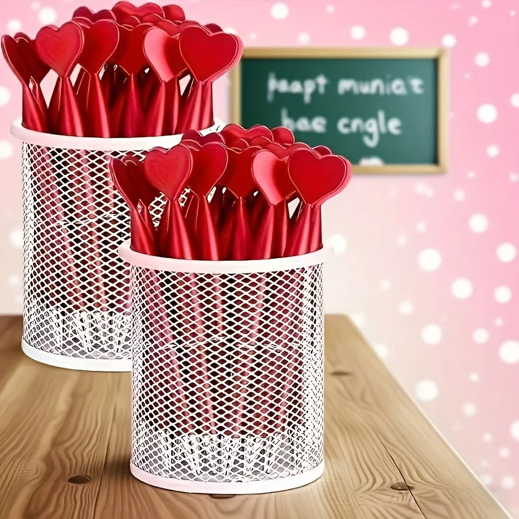 أقلام حبر جاف حمراء قابلة للسحب على شكل قلب، تصميم بيضاوي مريح، آلية ملتوية للإغلاق، مثالية للاستخدام المكتبي والمدرسة