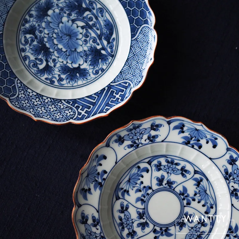 Japanese-Style Arita-yaki Hand-Painted Vintage Blue-White Ceramic Plate, Dinner Plate, Nut Dish, Dessert Plate