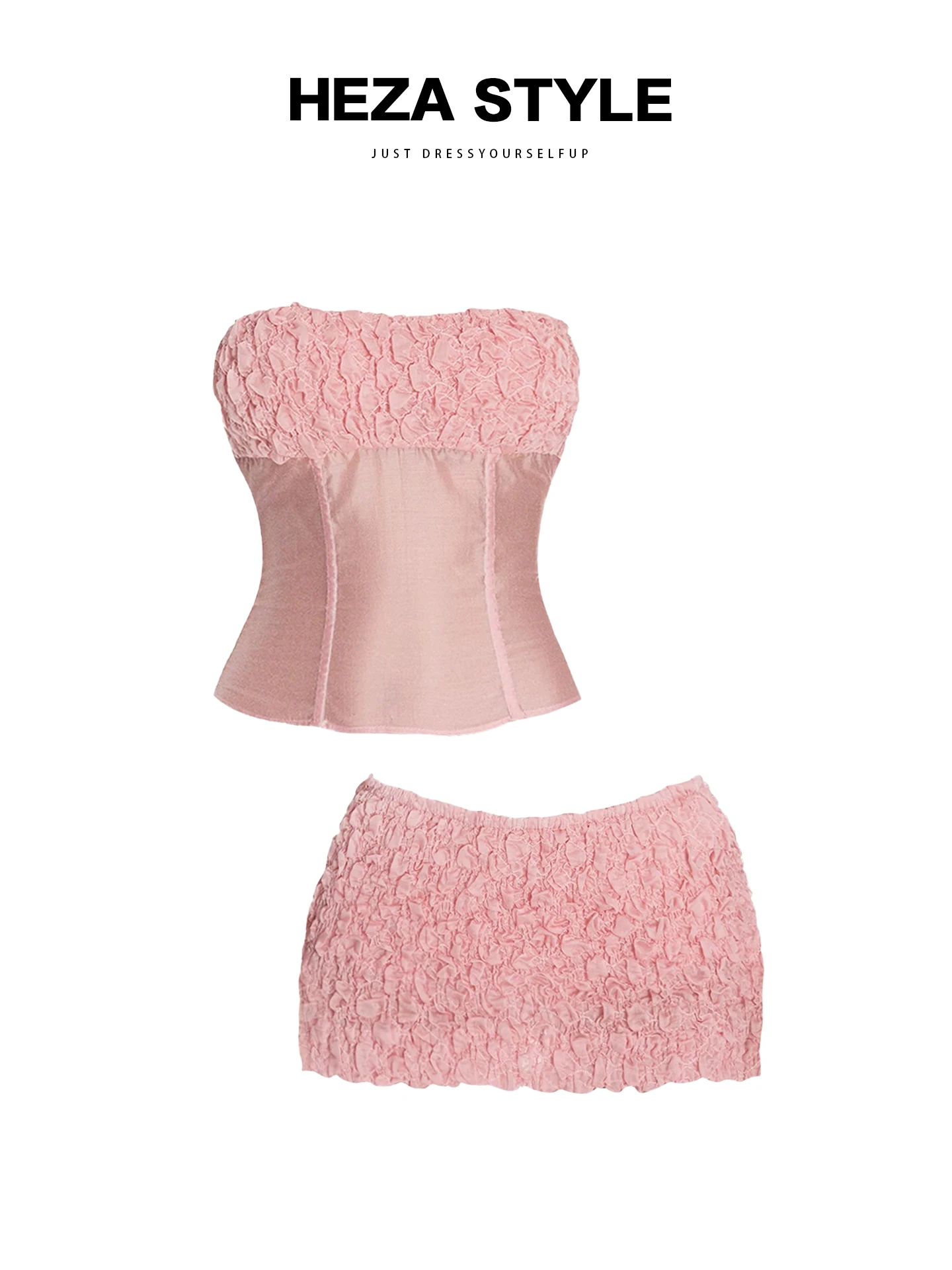 

Heza большие размеры Pure Desire Spicy Girl Tube Top Женская ранняя осень Тяжелая рабочая футболка Dimensional Petal Wrap вокруг юбки