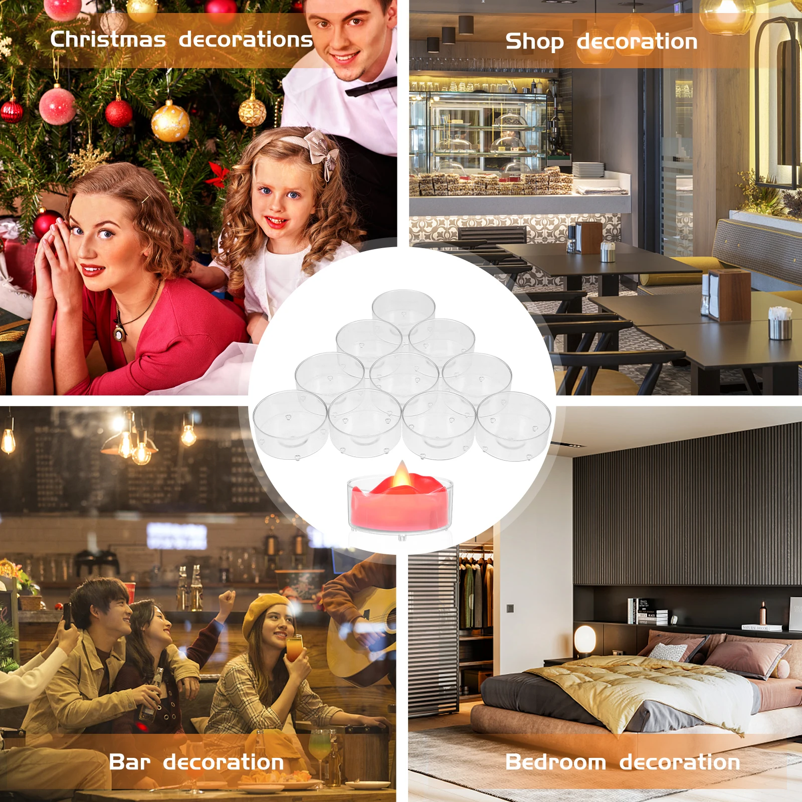 

100 pcs Holders Round Transparent Plastic Bulk Pillar Taper Cups LED Lighting Home Temple Church Decor Heat Resistant