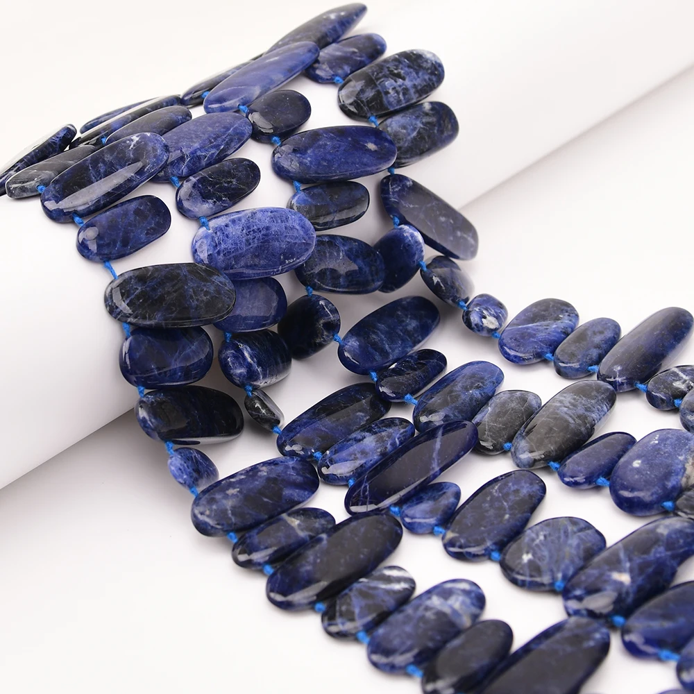 APDGG Natural Stone Blue Sodalite Top Drilled Oval Chunky Slice Loose Beads 16