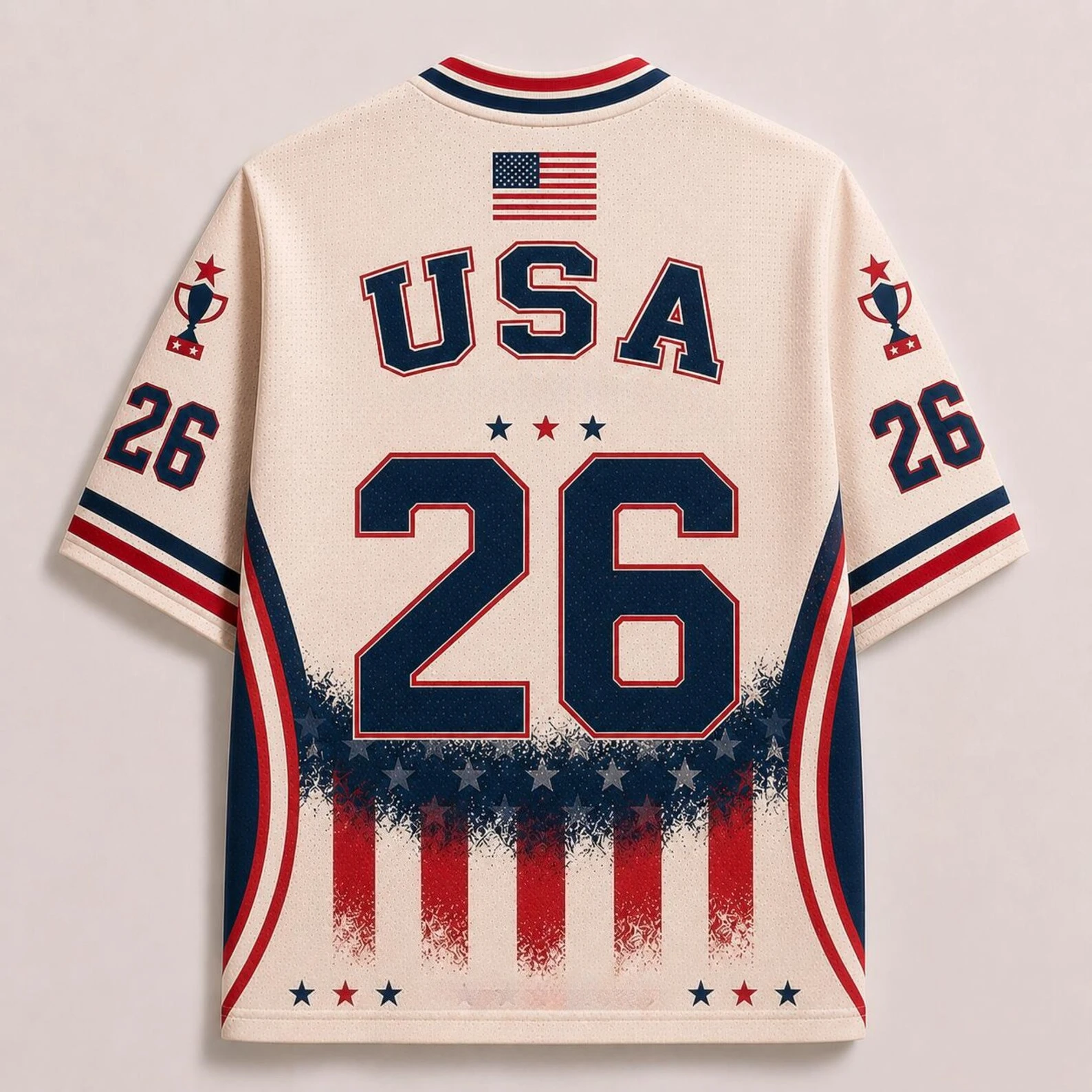 2026 Unisex Patriotic USA Flag Star Stripes No.26 Sports Jersey 3D Full Print Retro V-neck Oversized Short Sleeve Streetwear Top