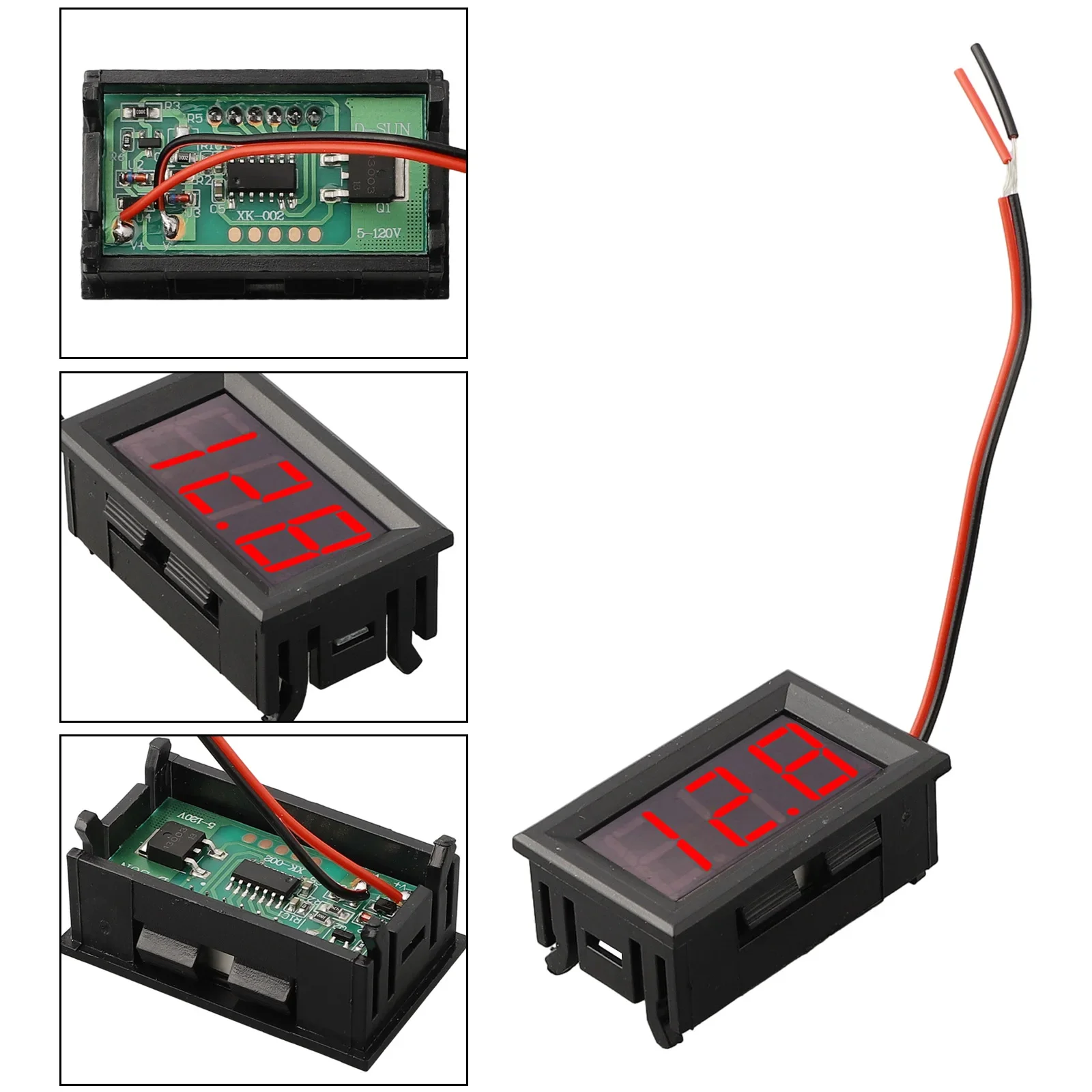 0.56 Inch LED Digital Voltage Table 2-line DC Voltage Table Red Blue Green DC 5-120V Voltmeter 20cm Line Length Measuring Tool