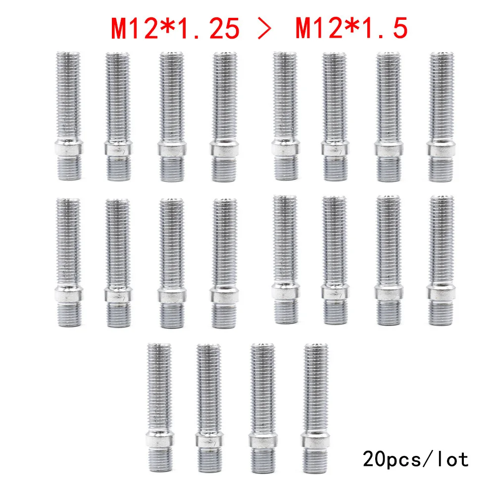 20 pz/set 50/58MM 14x1.5/14x1.25/12x1.5/12x1.25 a 12x1.5 conversione perno ruota bulloni ad alette alte a borchie