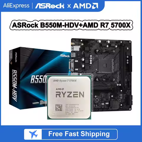 AMD New Ryzen 7 5700X+ASRock B550M-HDV Motherboard AM4 DDR4 AMD B550 Micro-ATX B550M 64G R7 5700X CPU 3.4 GHz 8-Core Processor