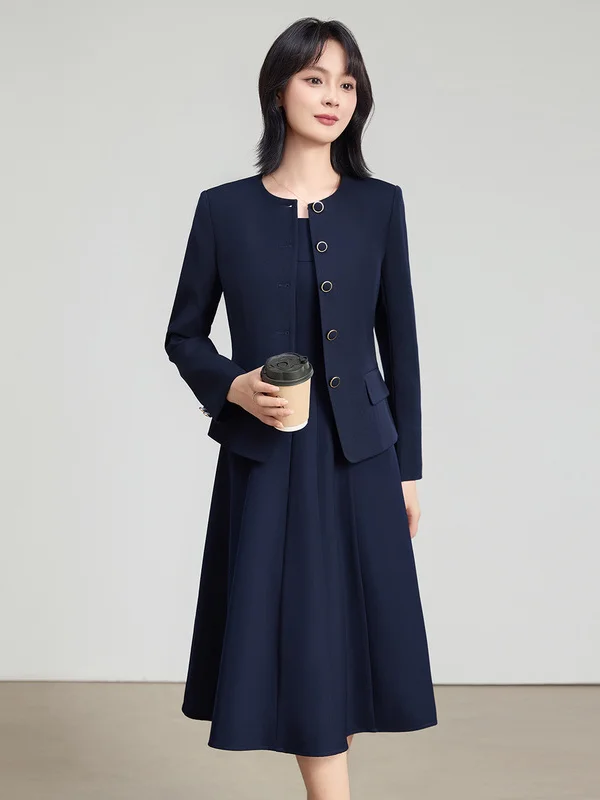 Slim Fit Suit Dress Code Dark Blue Women's Commute Professional Interview Formal Occasion Polyester Fiber Casual Style