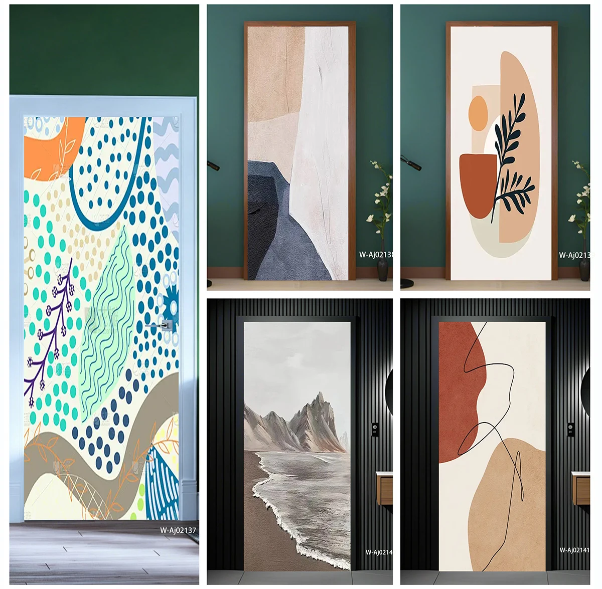 Nordic Minimalist Abstract Door Decal Self Adhesive Removable Waterproof Door Sticker Modern Art Door Cover Home Wall Decor