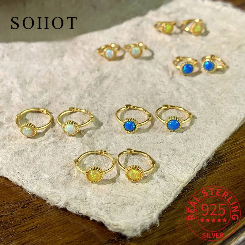 

Real 925 Sterling Silver 6/8MM Colorful Opal Mini Hoop Earrings for Women Trendy Minimalist Fine Jewelry Daily Accessories