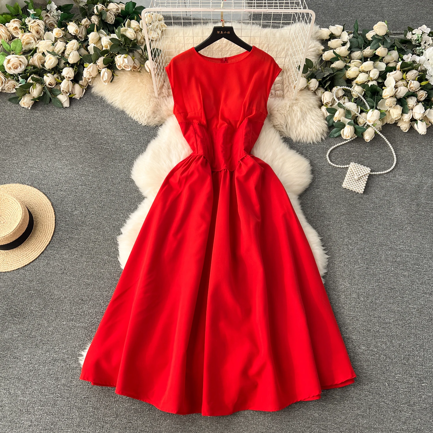 

Retro Solid Sleeveless Elegant Dress A-line Casual Vacation Dress Women Fashion Evening Party Summer Vestidos