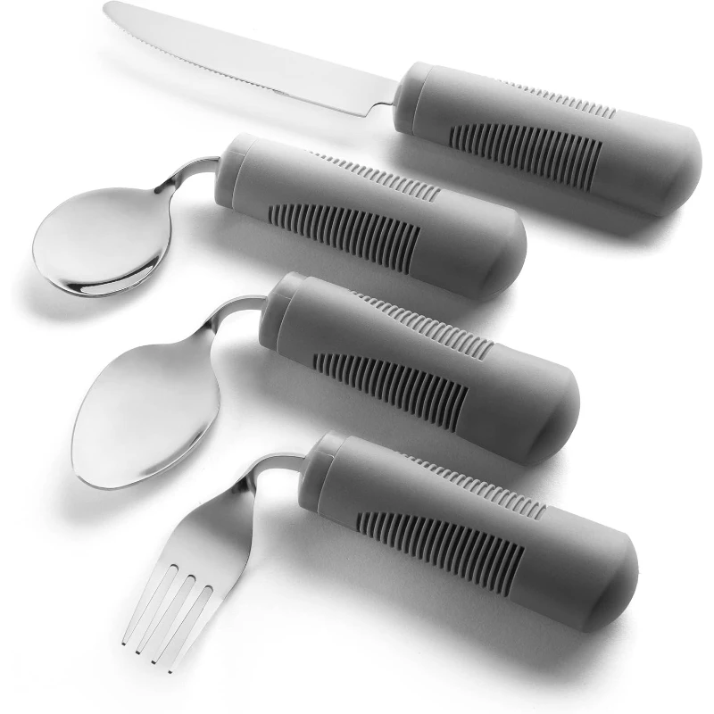 

Special Supplies Adaptive Utensils (4-Piece Kitchen Set) Weighted, Non-Slip Handles for Hand Tremors, Arthritis, Parkinson’