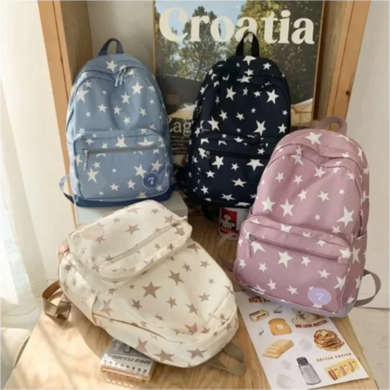 

Star Large Capacity Backpack Casual Fashion Young Boys and Girls School Bags Teenage Shoulder Bag Bookbag 2024 New Korean Style