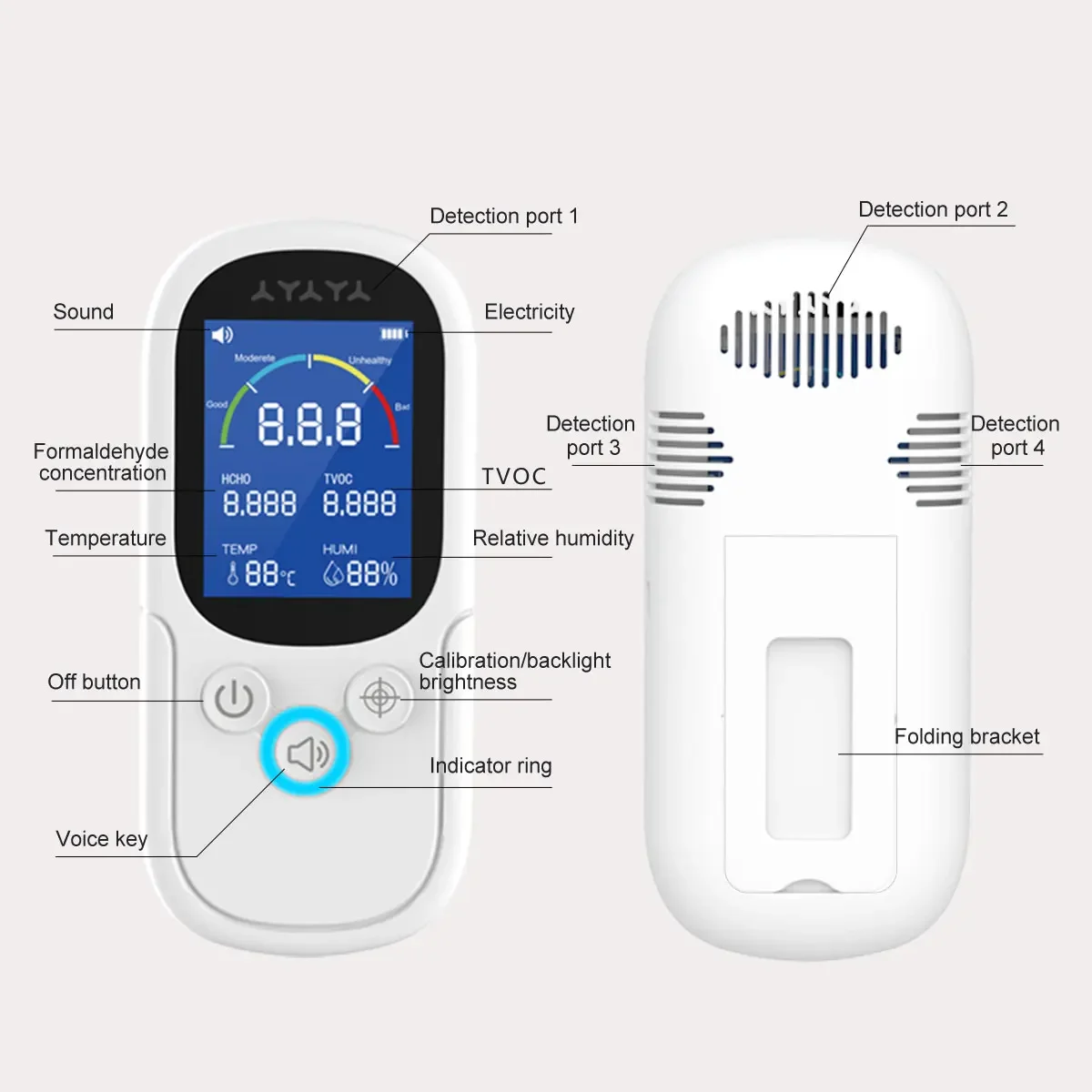 NOYAFA JMS12 Air Quality Monitor Formaldehyde TVOC Meter Portable Sensor Tester CO2 Carbon Dioxide Temperature Humidity Detector