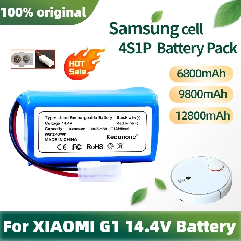 

New 14.4V 4S1P Battery Pack for XIAOMI MIJIA Mi Robot Vacuum G1 MJSTG1, H18650CH R30 R35 12800mAh high-capacity 500+ Cycles