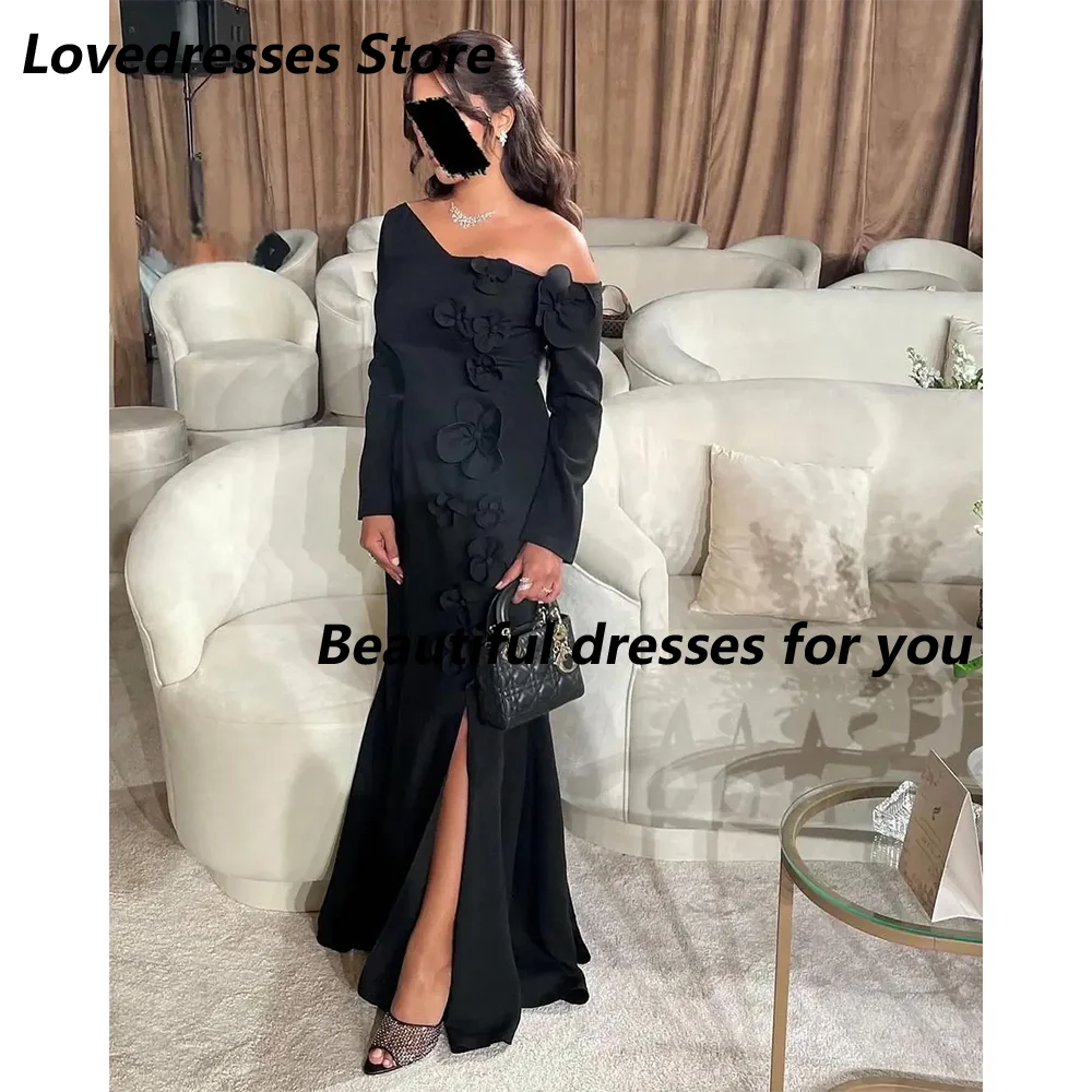 Customized Off Shoulder Mermaid Prom Dresses Long Sleeves Floor Length Side Split  Party Dress Pleated Flowers vestidos de novia