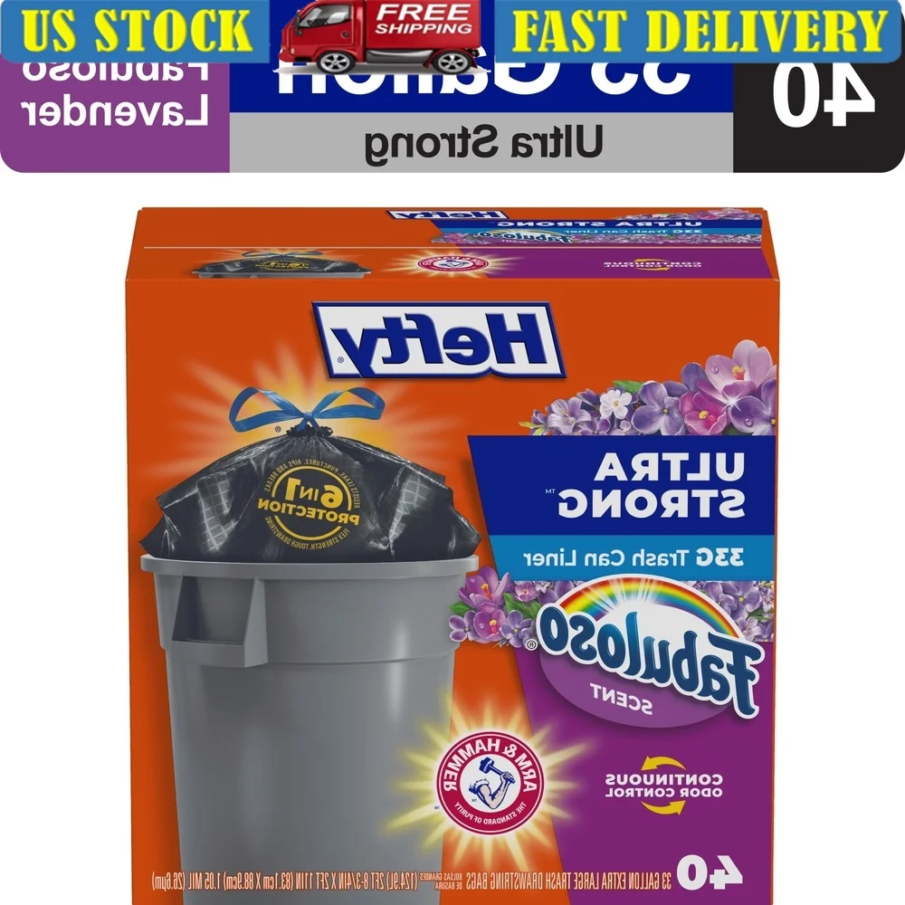 

Сверхпрочные мешки для мусора 33 галлона Fabuloso с ароматом запаха, застежка на шнурке, сверхпрочная, герметичная, устойчивая к проколам 40