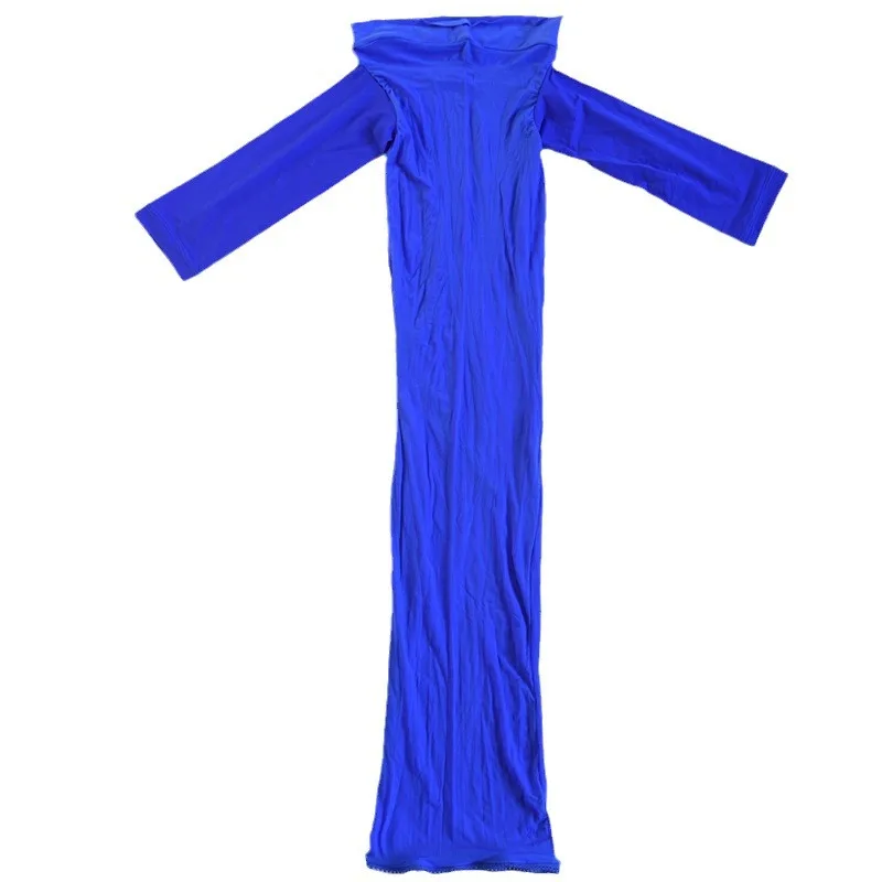 912 إبرة لامعة حساسة حريري ضيق قطعة واحدة جوارب ملفوفة تنورة شفافة مثير قصيرة الأكمام تنورة قصيرة