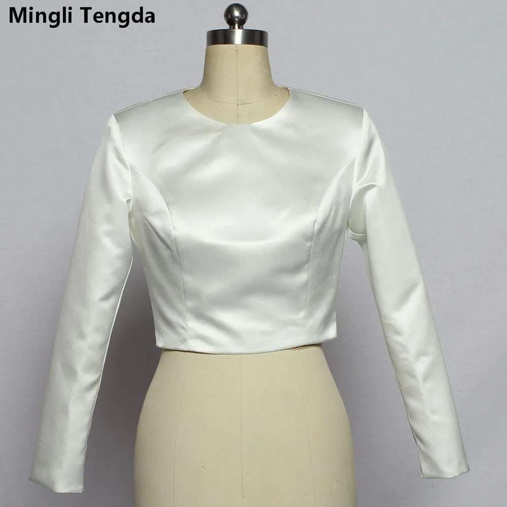 Mingli tengda conservadores muçulmanos manga longa wedding jacket envolve bolero cetim feminino noiva superior envoltório nupcial encolher feito sob encomenda