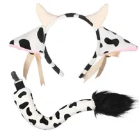 Cartoon Plush Cow Ears Horn Headband with Small Bells Ribbon Bow Anime Lolita Hair Hoop Kawaii Animal Party Cosplay Costume Girl