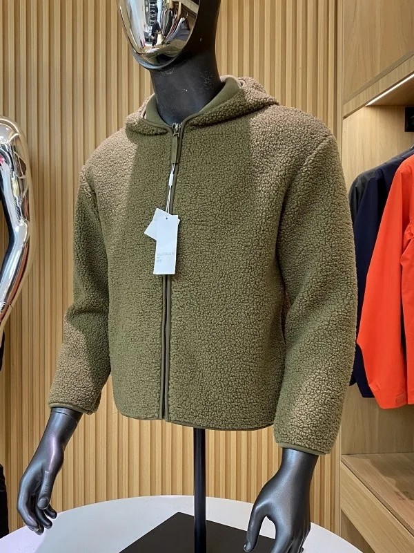 Thiened 両面フェイクシープスキン ロングスベ ジッパーコート 暖かい ルーズフィット 通勤用 スレ ポリエステル繊維 オルト アウターウェア