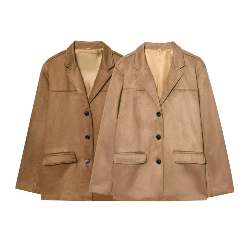 

HipSeam Women Faux Suede Jacket With Pocket Autumn European and American style Long Sleeve Lady Jacket Casual Female Jackets