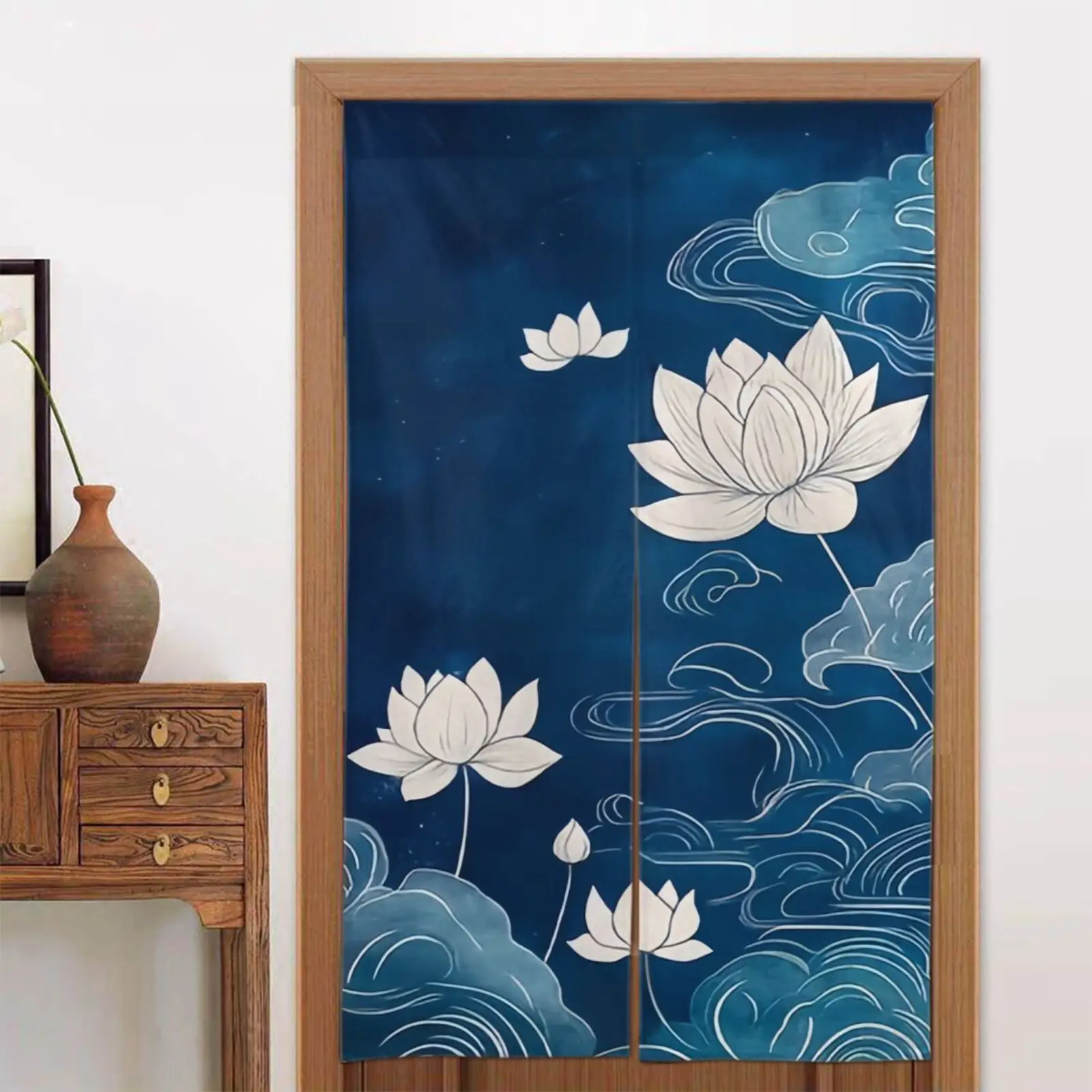 

A piece of lotus and wave curtains, suitable for use as partitions in areas such as bedrooms and kitchens.