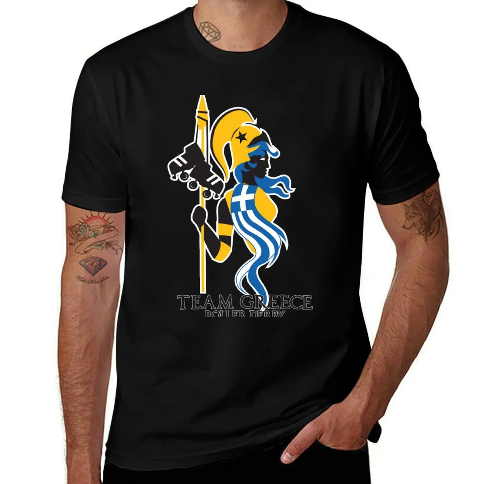Team Greece Roller Derby Logo (White Background) T-Shirt Plus Size Comfort Fit Tee T-Shirt