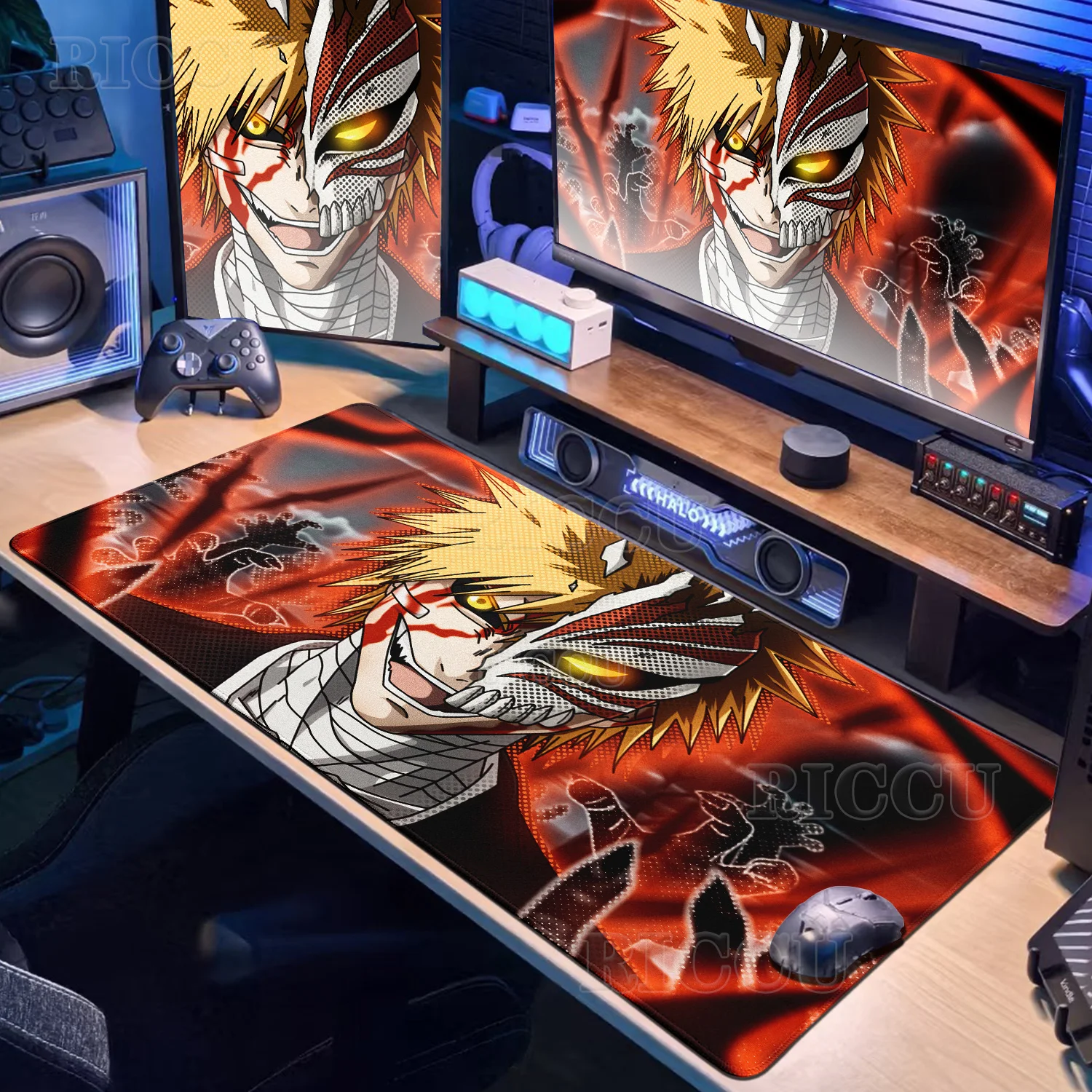 

Japanese Anime Cool Bleach Mouse Pad Kurosaki Ichigo XXL Pc Gamer Non-slip Gaming Keyboard Office Home Accessories Black Big Mat