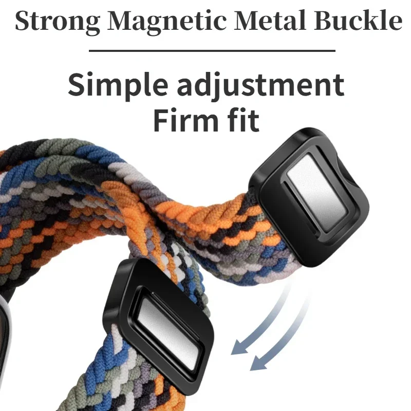 Nylon Braided Strap For Fitbit Versa 4/3 Adjustable Metal Magnetic button Bracelet Wristband For Fitbit Sense 2 Band Accessories