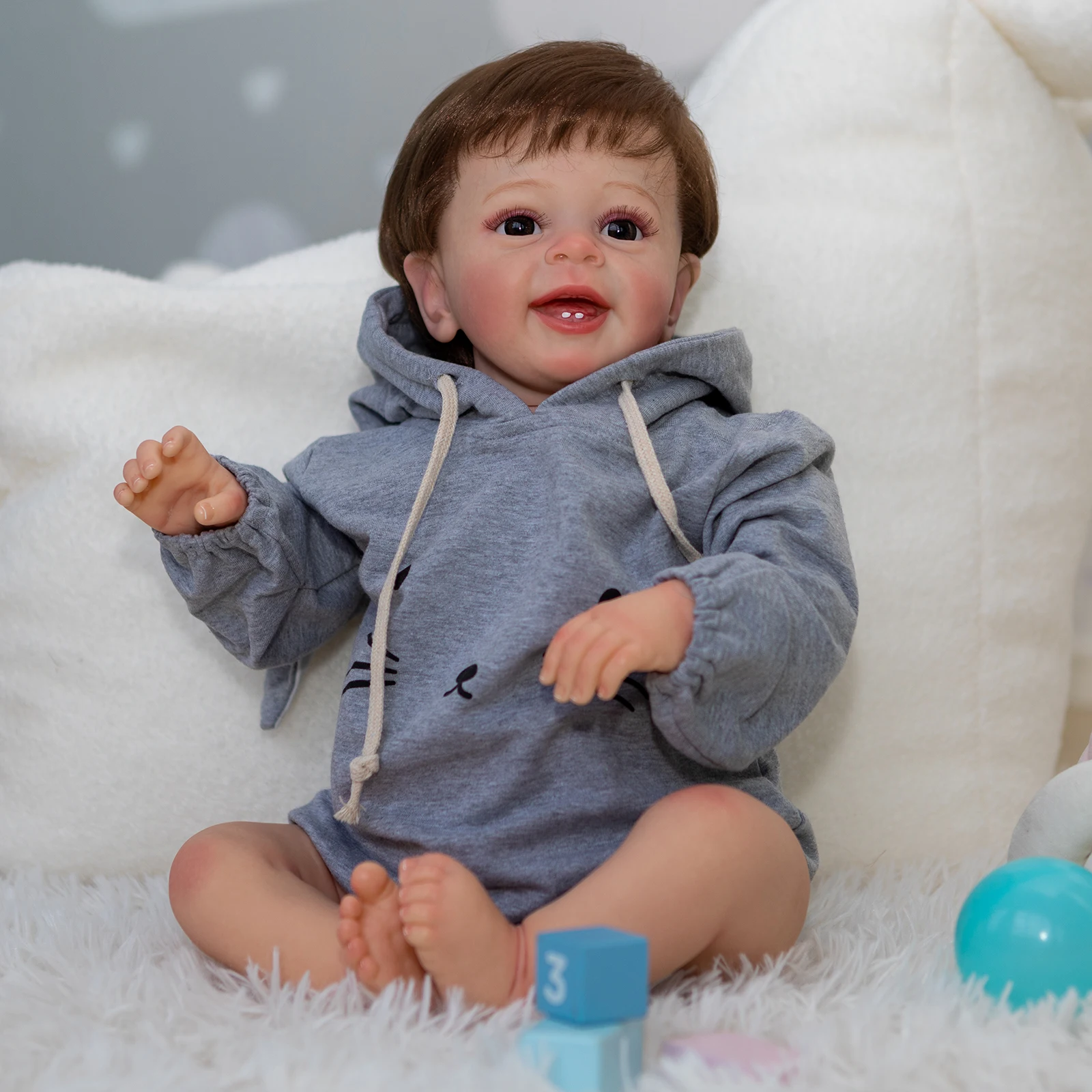 

SANDIE 60CM Huge Baby Reborn Toddler Boy Doll Yannik Lifelike 3D Painted Skin Visible Veins Hand Rooted Hair Collecitle Art Doll