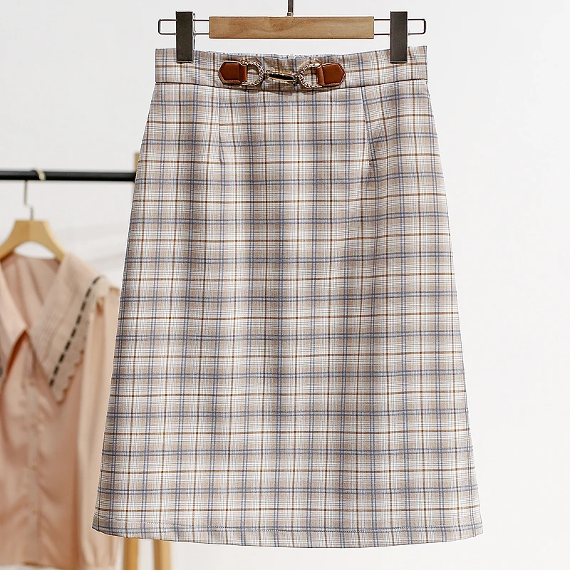 

High Waist Plaid Mid-Length Skirt Street Style Women's Fashion Xking Spring Summer New Arrival A-Line Half Body Skirt