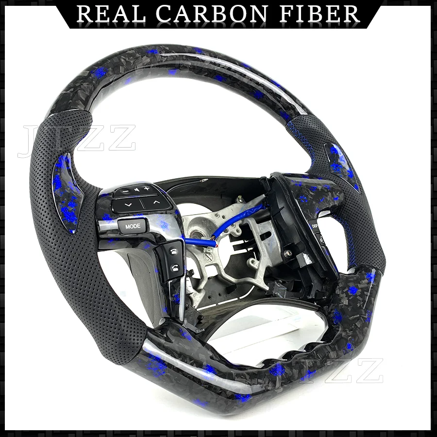 FOR Toyota Camry 2009-2014 Camry 2007-2011 Futuna Hilux sr5 n70 Blue Forged Carbon Fiber Perforated Leather Steering Wheel Style