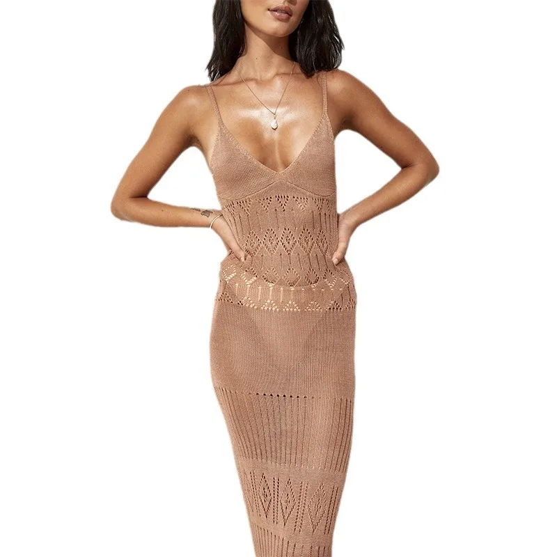 2024 夏の新スカート女性の無地セクシーなニットビーチビキニ水着カバーアップ日焼け防止服