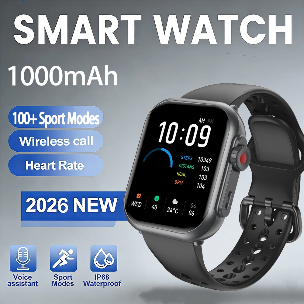 

Смарт-часы 2026 AI Voice для мужчин и женщин, 1,85 дюйма, 1000 мАч, IP68, с Bluetooth-звонками, мониторингом давления и сна, 100+ видов тренировок