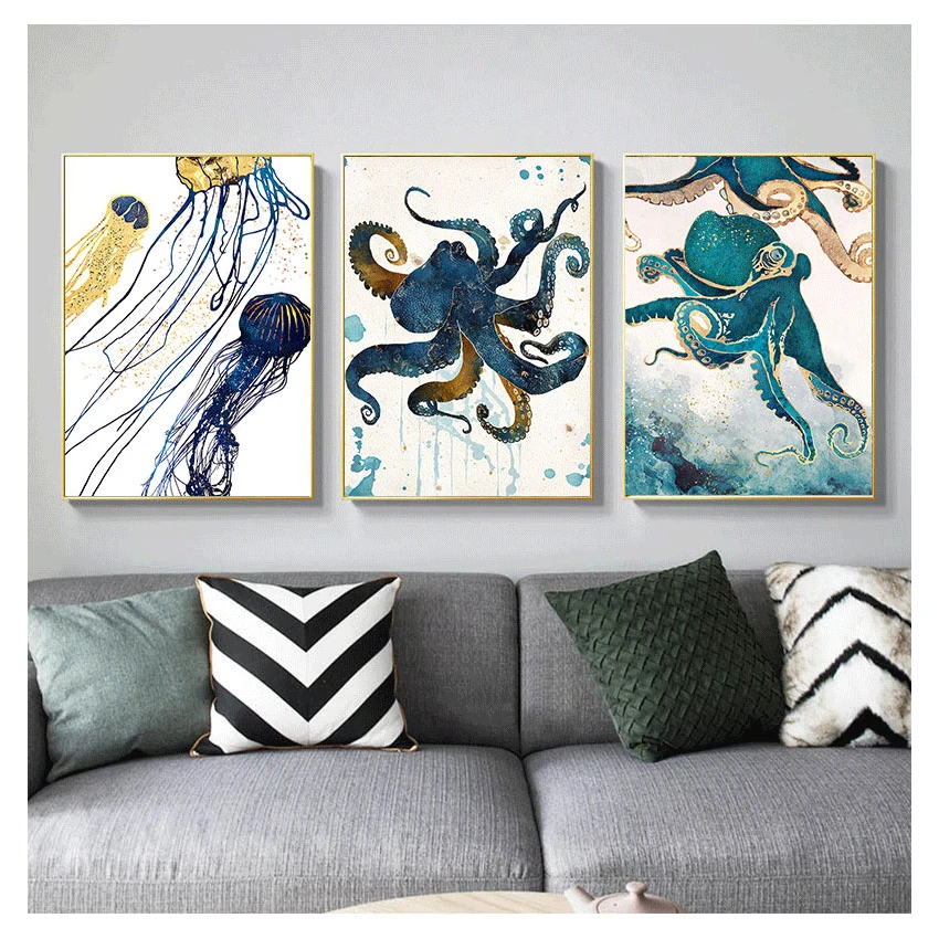 Poster And Prints Wall Art Canvas Painting Wall Pictures For Living Room Home Decor Jellyfish Octopus Squid Abstractions