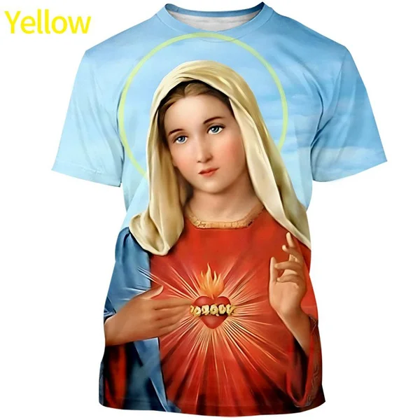 

Women Fashion Virgin Mary 3D Printing T Shirt Christian Mother of God Personality Short Sleeved Womens T Shirt