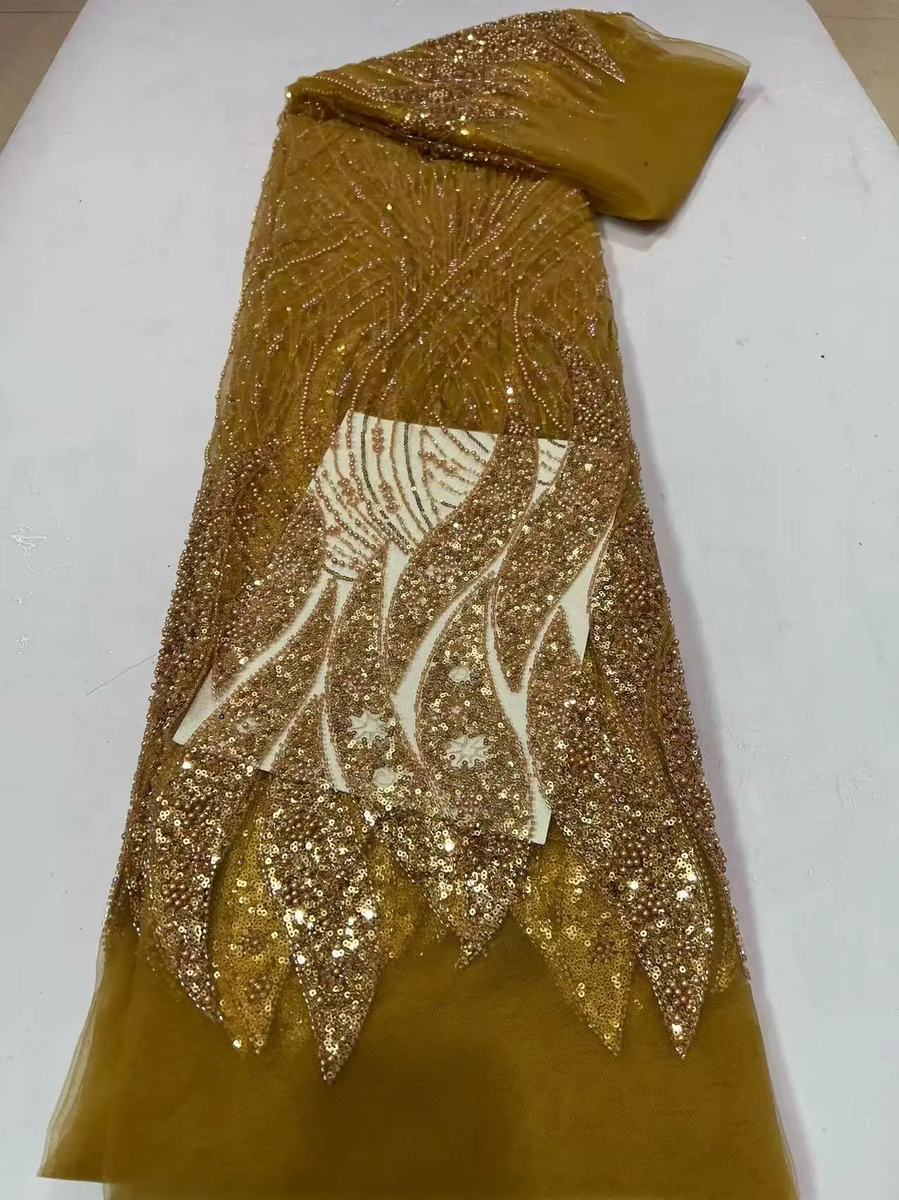 2026 Latest High Quality African Nigerian With Tulle Sewing Lace Fabric Guipure Embroidery Beads Dresses Sequins 5Yards DP0525