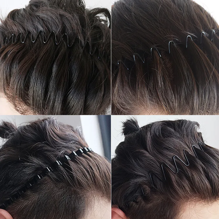 1Pc Black Metal Wavy Headband Men Women Sport Face Washing Unisex Hair Hoop Non Slip Hairband Bangs Holder Braids Styling Tools