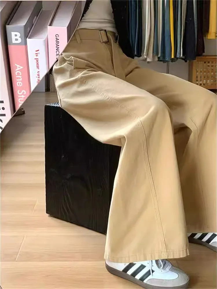 ارتفاع الخصر واسعة الساق الكاكي الدينيم الجينز المرأة عادية فضفاض صالح الطابق طول السراويل الخريف جديد Sle تنوعا حجم كبير #2