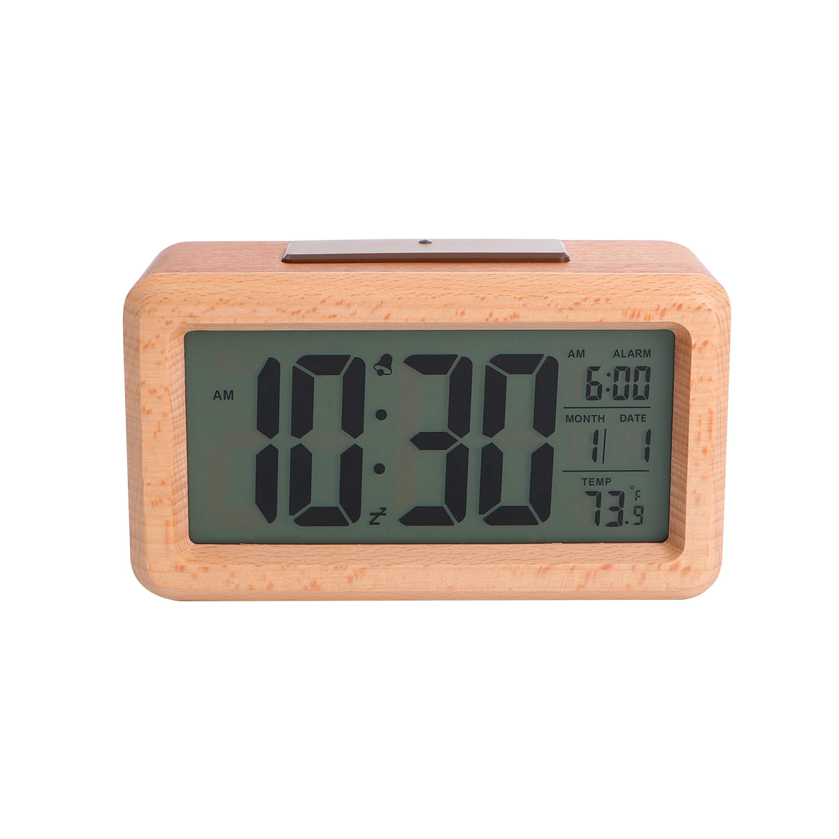 

Wooden Alarm Clock Digital LED Light Sensor Desk Clock Brightness Adjustable Temperature Display Home Travel Premium Material