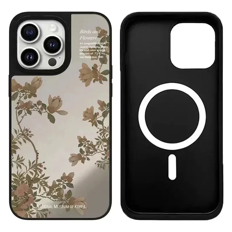 

Korean Museum Flower iPhone 11 12 13 14 15 Pro Max Mirror Surface MagSafe Case Cover Shell