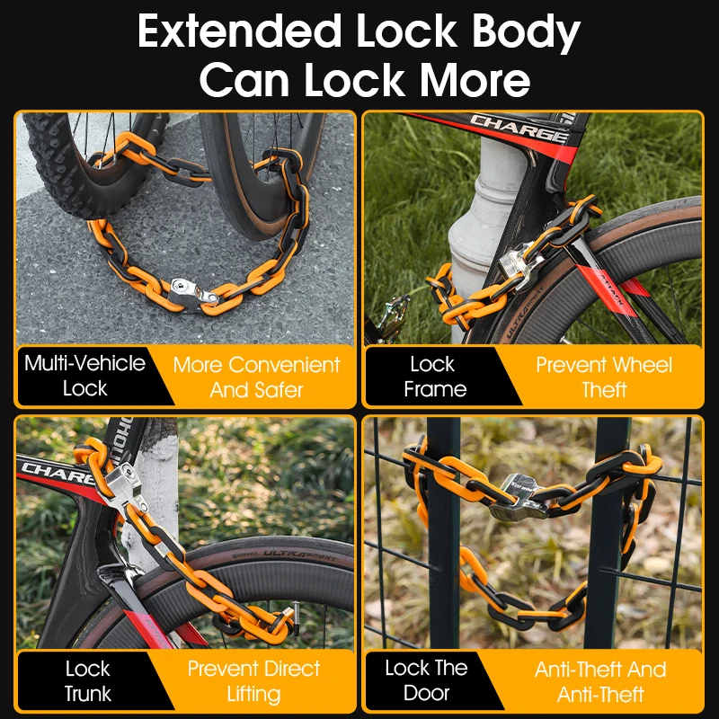 WEST BIKING High Security Bike Chain Lock Waterproof Electric Scooter Motorcycle Lock Anti Theft Colorful Lock Ebike Accessories