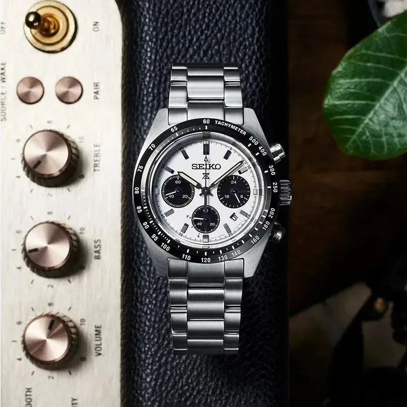 New SEIKO Original Watch SSC813P1 Panda  Three Eyed Automatic Watches Plate Chronograph Complete Calendar  Quartz Men Wristwatch