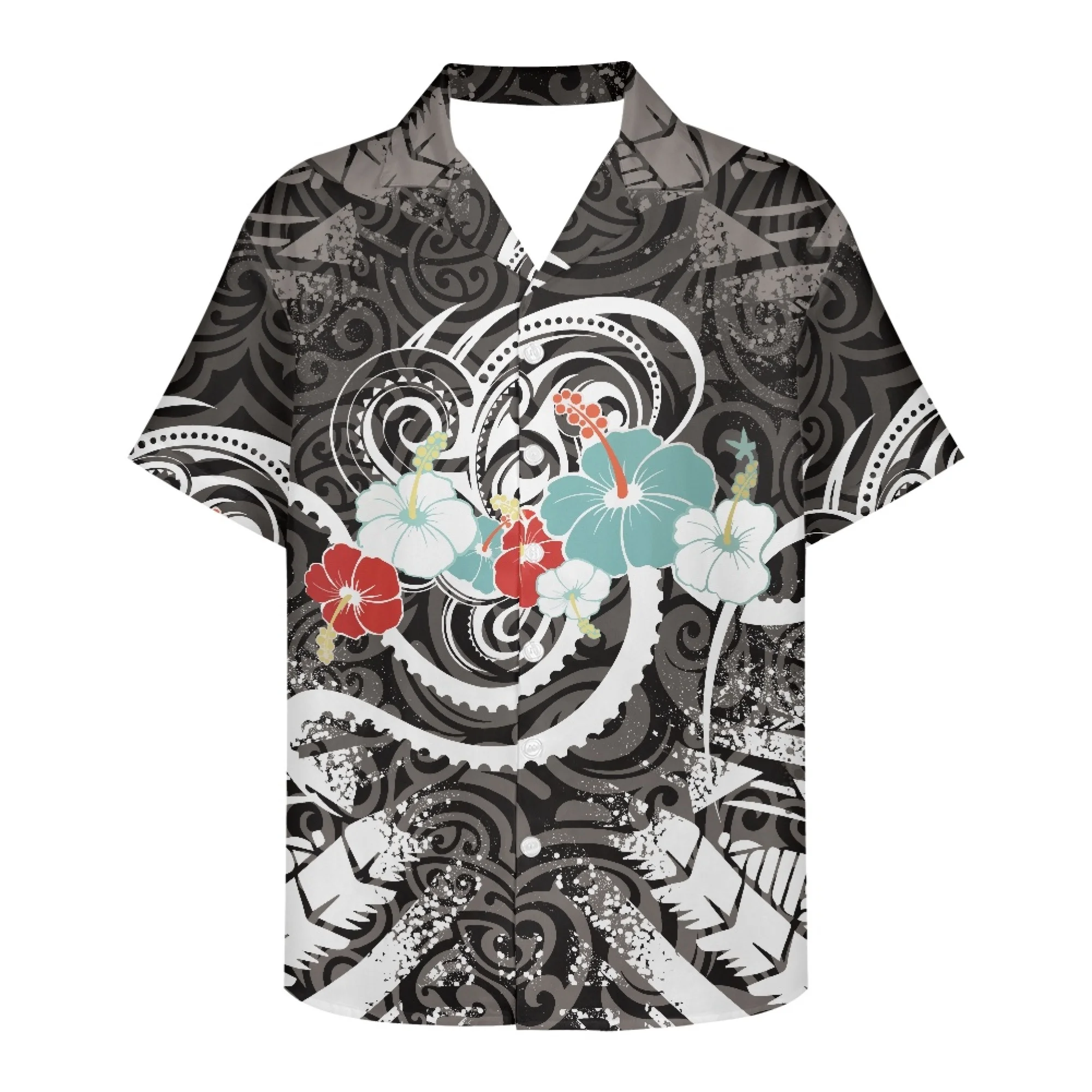 Koele Zomer Casual Shirt Polynesische Traditionele Tribal Tattoo Hawaiian Style Palm Tree Print Creatieve Korte Mouw Voor Mannen