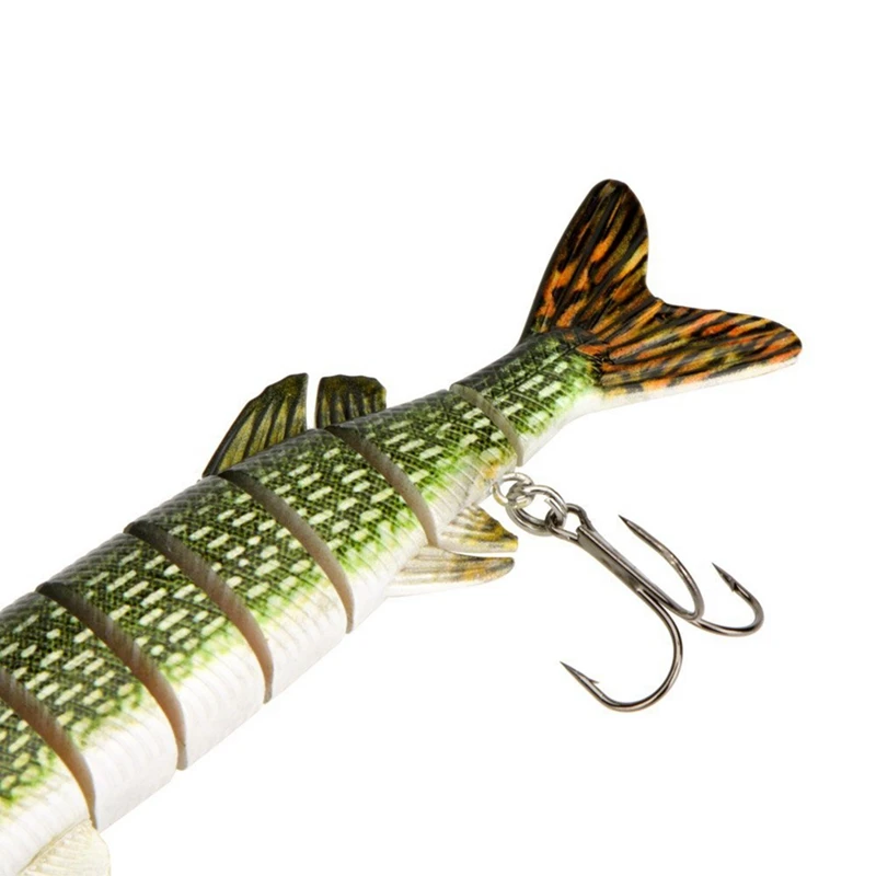 3X 20Cm 40G Lifelike Multi-Jointed 8-Segement Pike Muskie Fishing Lure Swimbait Crankbait Hard Bait Fish Hook Armygreen