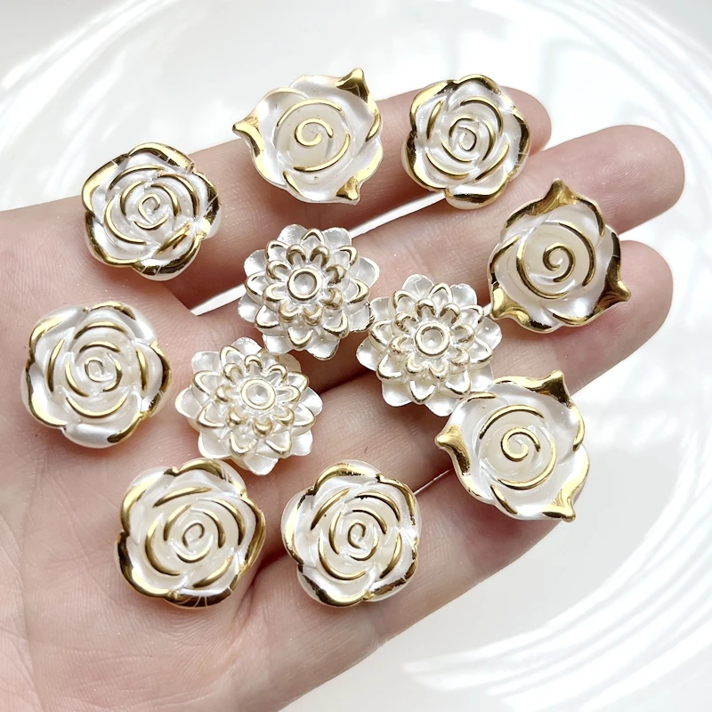 Gold Inlaid Ivory White Acrylic Beads Flower Beads Hat DIY Necklace Bracelet Treasure Making Accessories Wedding Clothing Flower