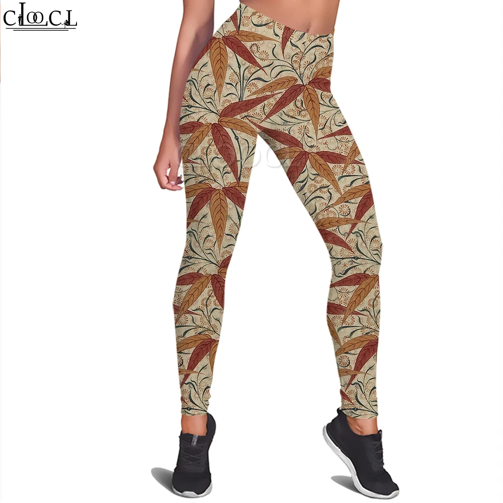 

CLOOCL Fashion Vintage Legging Retro Leaves Printed Legging for Female Push Up Gym Workout Outdoor Jogging Pants Sportwear