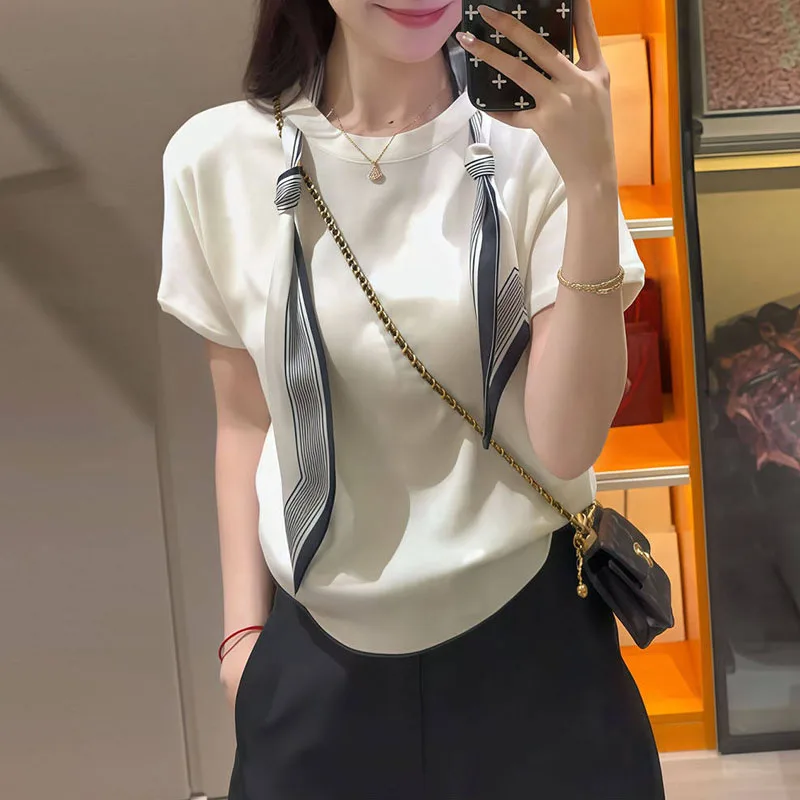 Knitted Sweater Women Pullovers Summer New Short Sleeve Sueters De Mujer Knit Sweater Pullover Women Tops Lace-up O-Neck Q5209