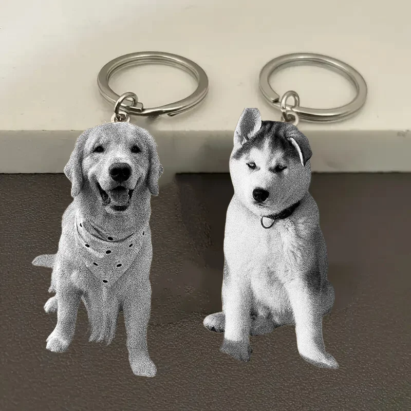 

﻿ Amaxer Custom Dog Cat Pet Photo Keychain Engrave Name Text Key Ring for Pet Lover Gift Personalized Pet Photo Keyring Gifts