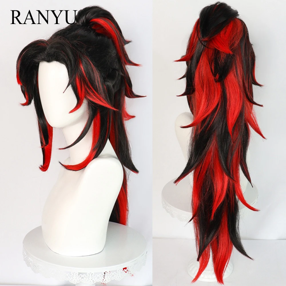 RANYU-Perruque Synthétique YoripiercWigs Tsugikuni pour Femme et Homme, Long, Noir, Rouge, Mélange, Anime Cosplay, Perruque de Degré de Chaleur pour